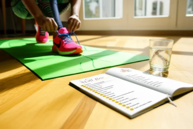 Mulher feliz iniciando sua rotina de Dieta Flexível em casa
