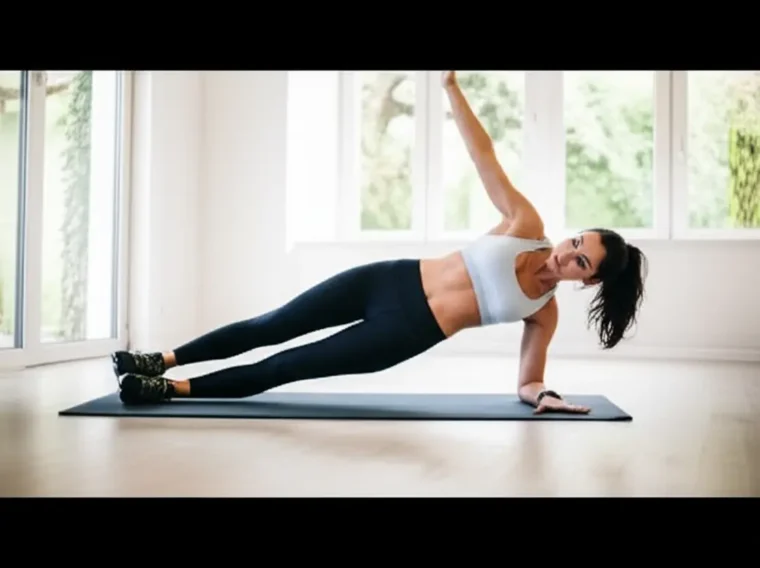 Mulher fazendo prancha lateral para afinar a cintura