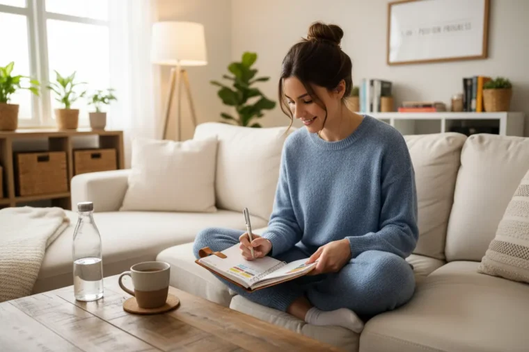 Fique Gostosa de Invejar em Casa! Mente Sã e Corpo Incrível 2 Mulher organizando sua rotina fitness e mental em casa