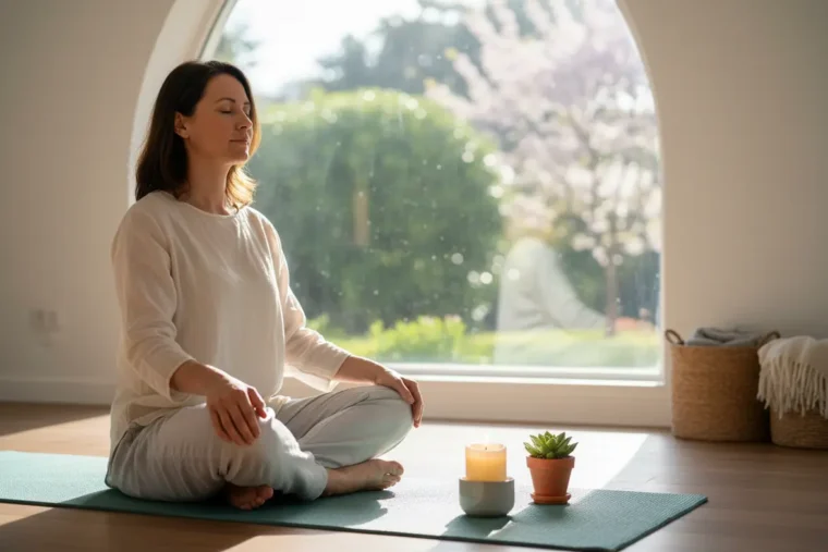 Mulher exercitando mente e corpo para saúde mental