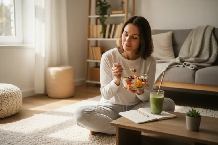 Mulher focada em dieta e mentalidade fitness