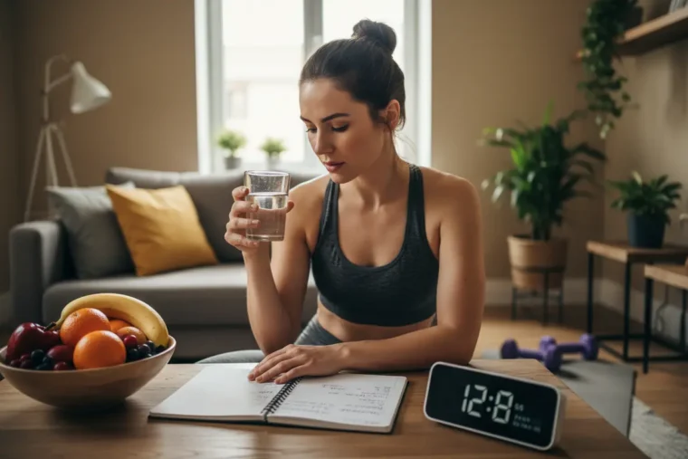 Mulher focada em bem-estar e saúde após treino