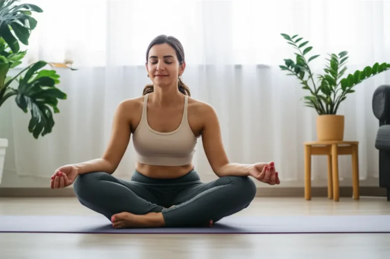 Mulher feliz e relaxada após o treino, demonstrando mente sã