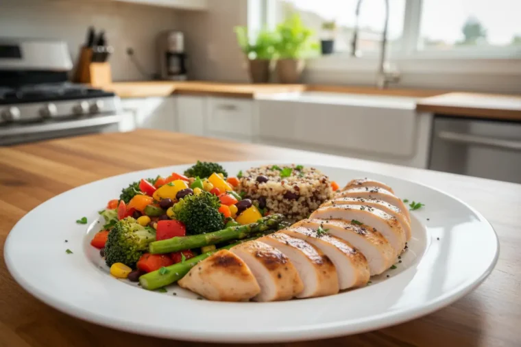 Tonificação Feminina em Casa! Defina seu Corpo Sem Ganhar Volume 2 Mulher preparando refeição saudável, focando em nutrição para definição.