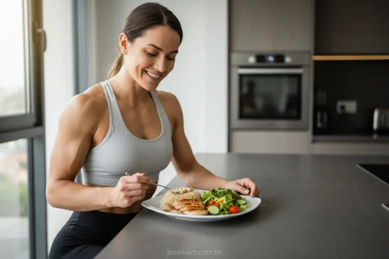 Mulher comendo refeição saudável para DIETA PARA GANHAR MASSA E NÃO ENGORDAR