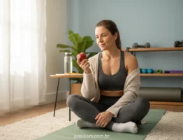 Mulher em casa superando a ansiedade e compulsão alimentar.