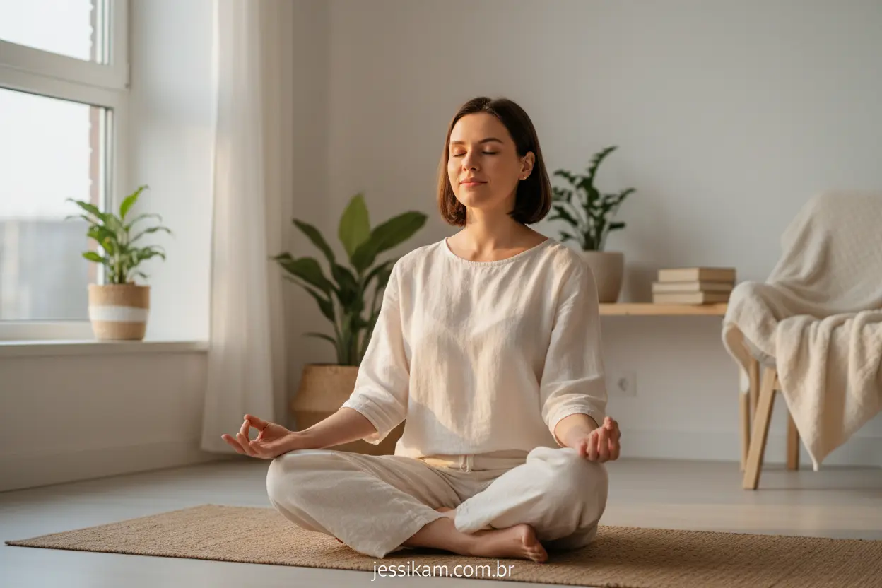 Mulher meditando com mente forte
