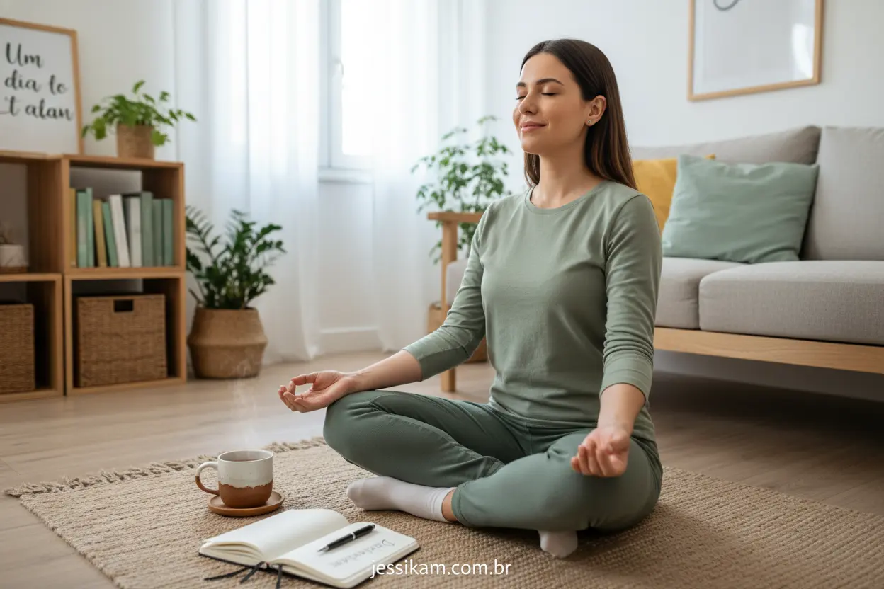 Mulher superando desafios com diário alimentar