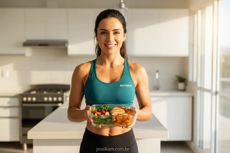 Mulher feliz com foco na dieta.