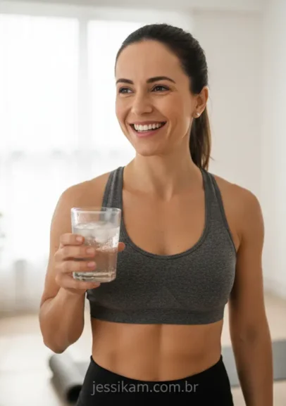 Mulher atlética se hidratando, beber água ajuda a emagrecer