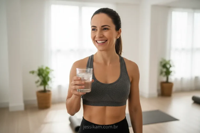 Mulher atlética se hidratando, beber água ajuda a emagrecer