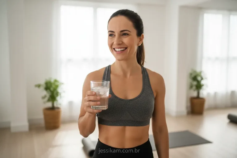 Mulher atlética se hidratando, beber água ajuda a emagrecer