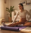 Mulher se preparando para treinar em casa com preguiça