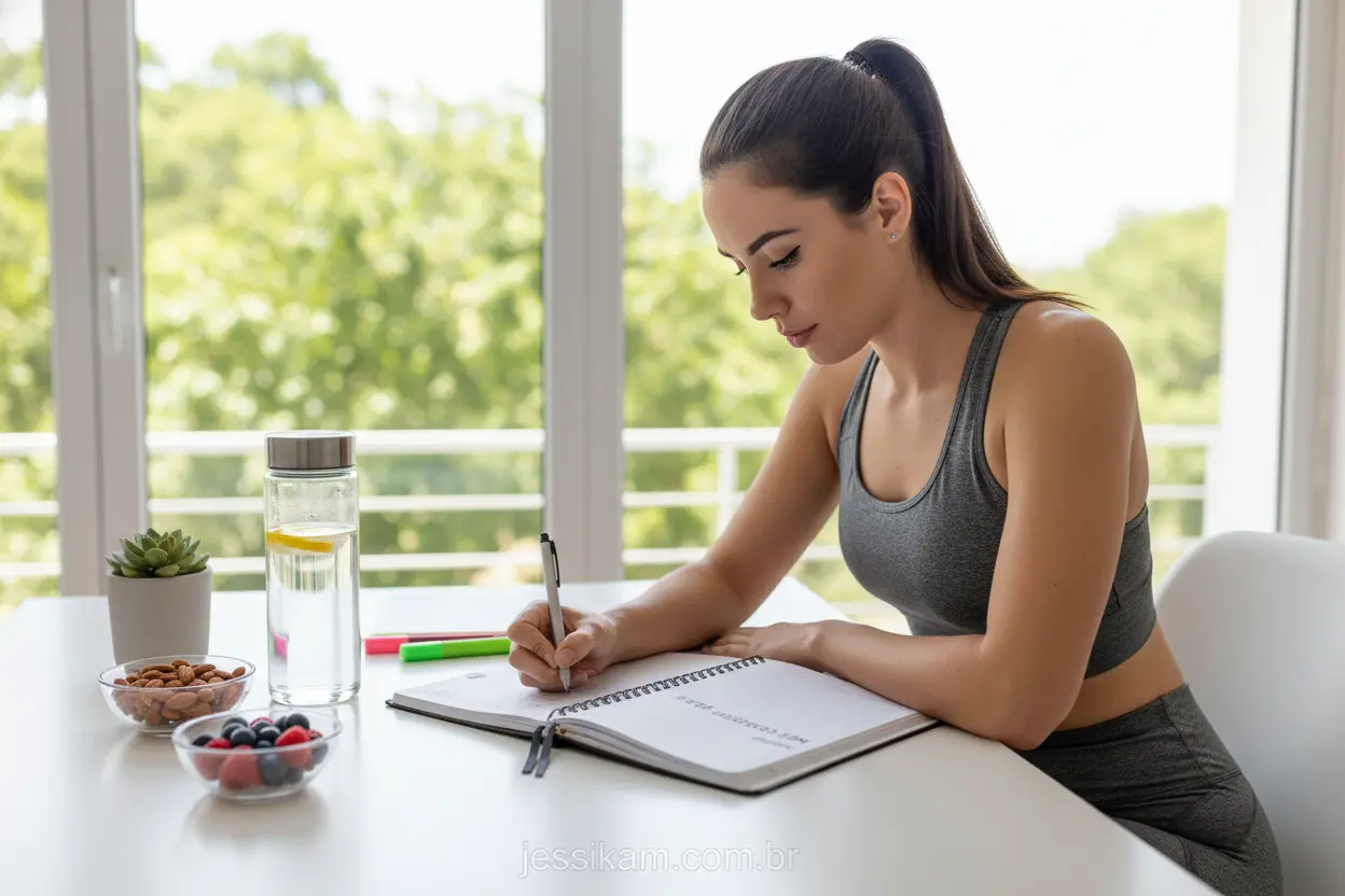 Planejamento de Metas Fitness Mulher definindo metas para manter o foco na dieta.