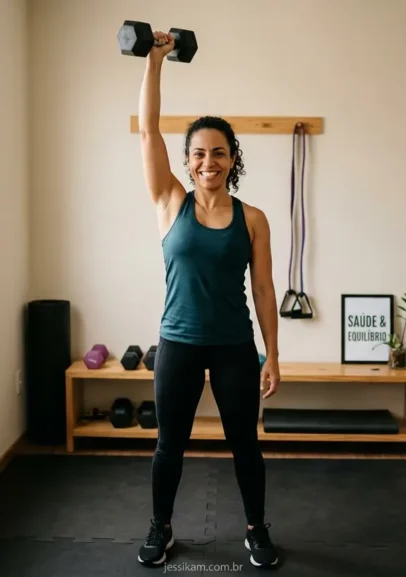 Mulher aumentando a carga com segurança no treino.