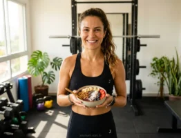 Mulher comendo pós-treino para emagrecer