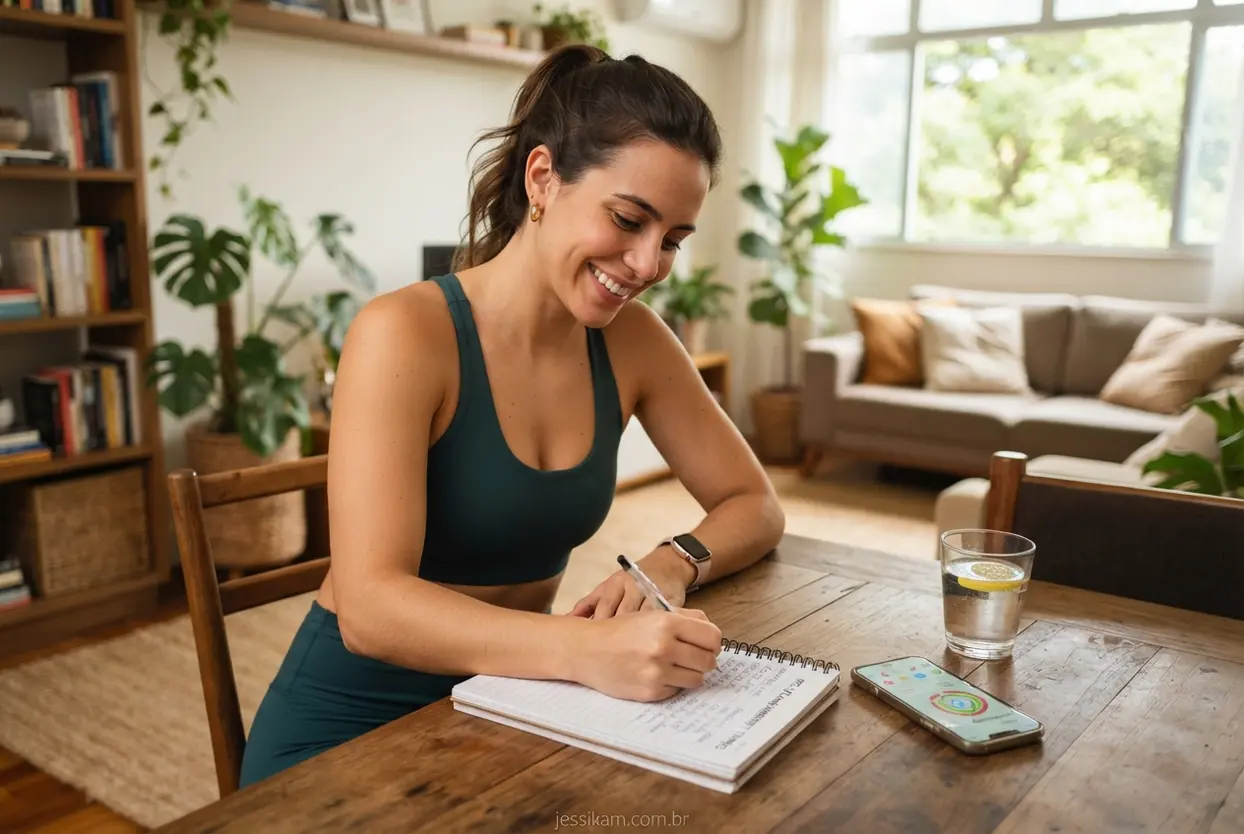 Mulher anotando dados para entender o déficit calórico (como calcular) de forma prática
