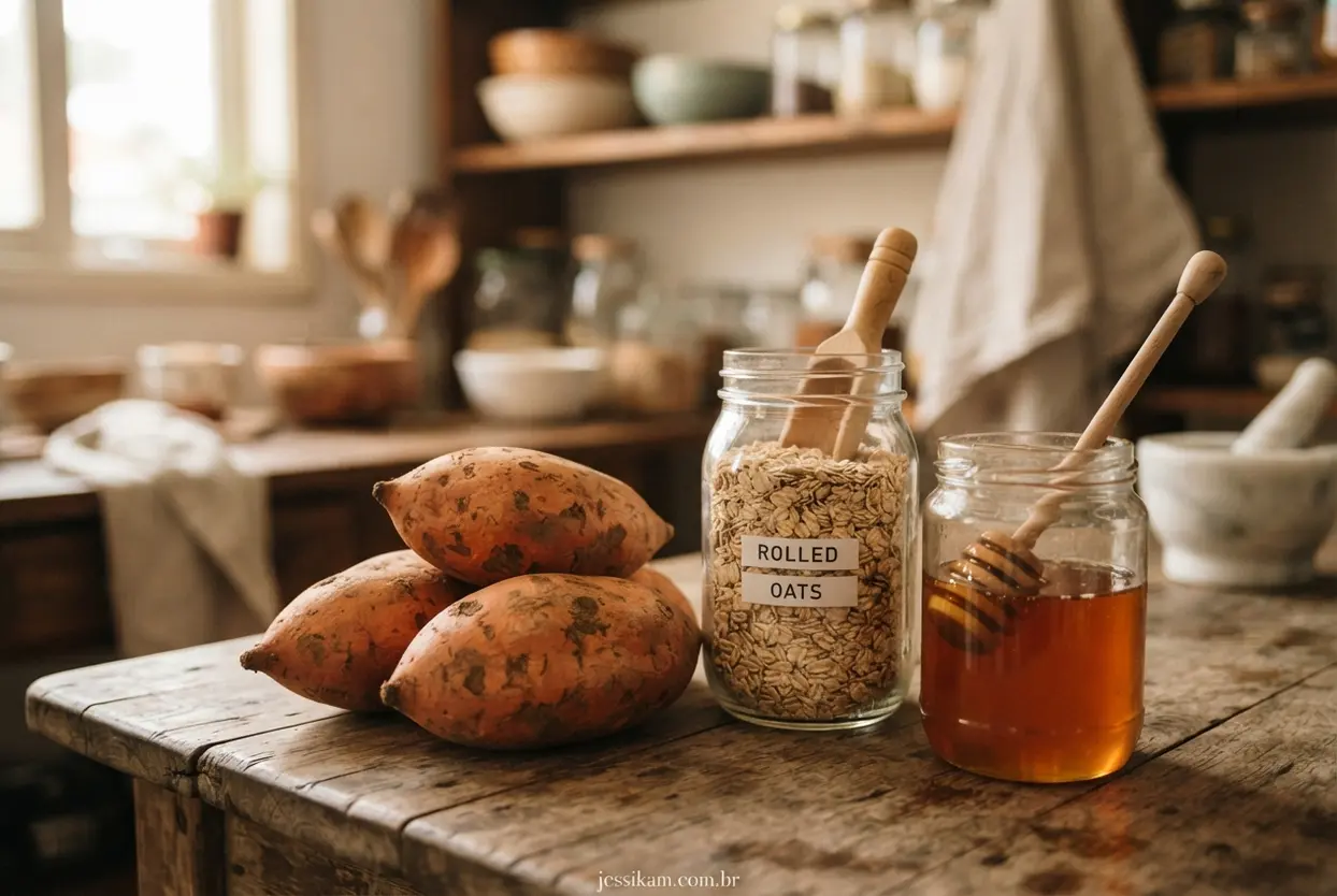 melhores carboidratos para dieta expostos em uma mesa rústica